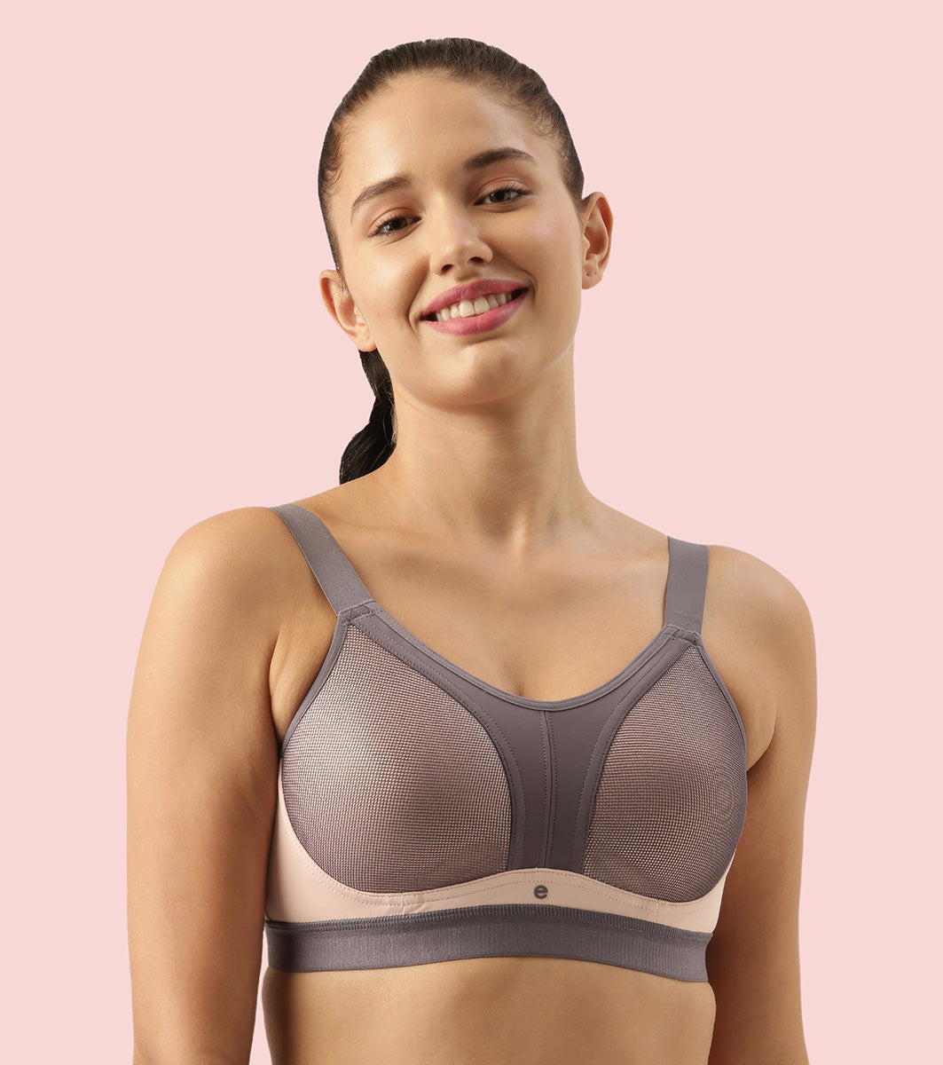 Enamor Innovations Y-panel Bounce Control, Agion Scent Protect ,Women's Sports Bra - High-Impact, Padded, Wirefree, Full Coverage - SB25 (Pearl)