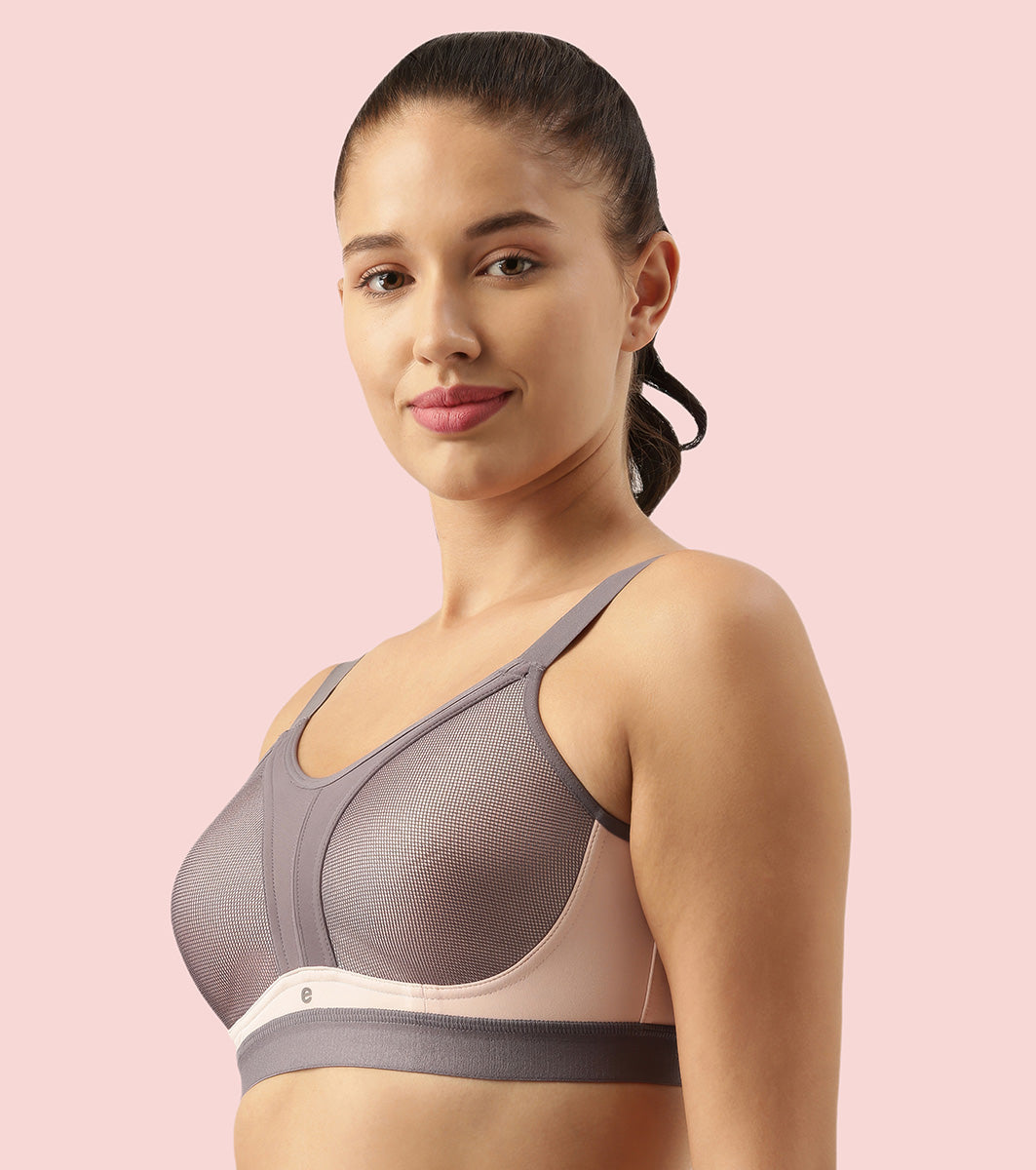 Enamor Innovations Y-panel Bounce Control, Agion Scent Protect ,Women's Sports Bra - High-Impact, Padded, Wirefree, Full Coverage - SB25 (Pearl)