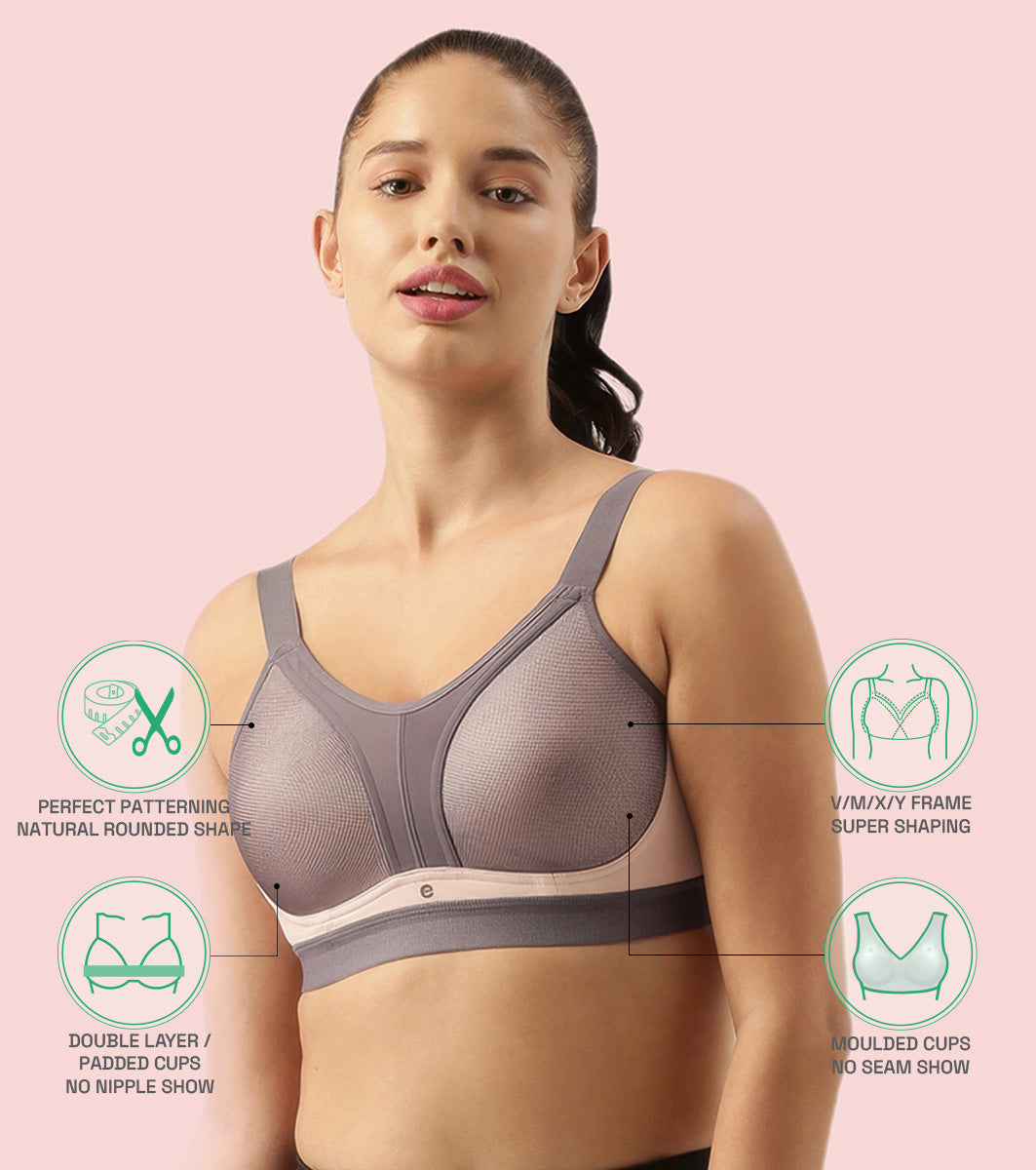 Enamor Innovations Y-panel Bounce Control, Agion Scent Protect ,Women's Sports Bra - High-Impact, Padded, Wirefree, Full Coverage - SB25 (Pearl)