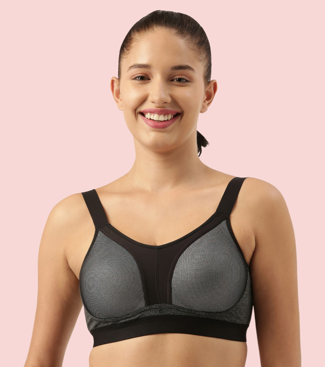 Enamor Innovations Y-panel Bounce Control, Agion Scent Protect ,Women's Sports Bra - High-Impact, Padded, Wirefree, Full Coverage - SB25 (Grey Melange)