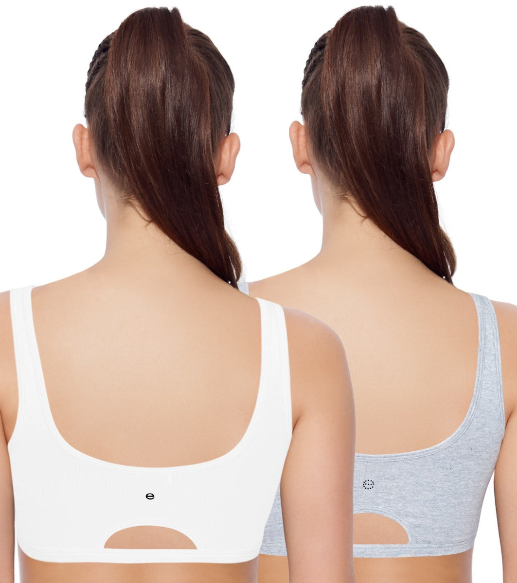 Enamor Low Impact Women's Cotton Everyday Sports Bra - All Day Comfort, Non Padded, Wirefree, High Coverage - SB06 (White/Grey)