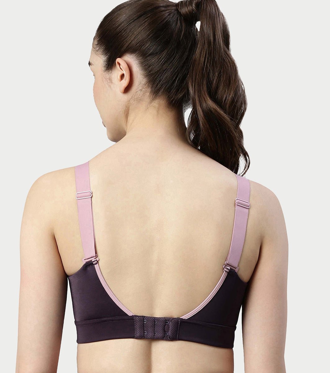 Enamor Innovations Fab-fresh Breathable cup, Women's High Impact Sports Bra - Convertible, Padded, Wirefree, Full Coverage - SB18 (Night Shade)