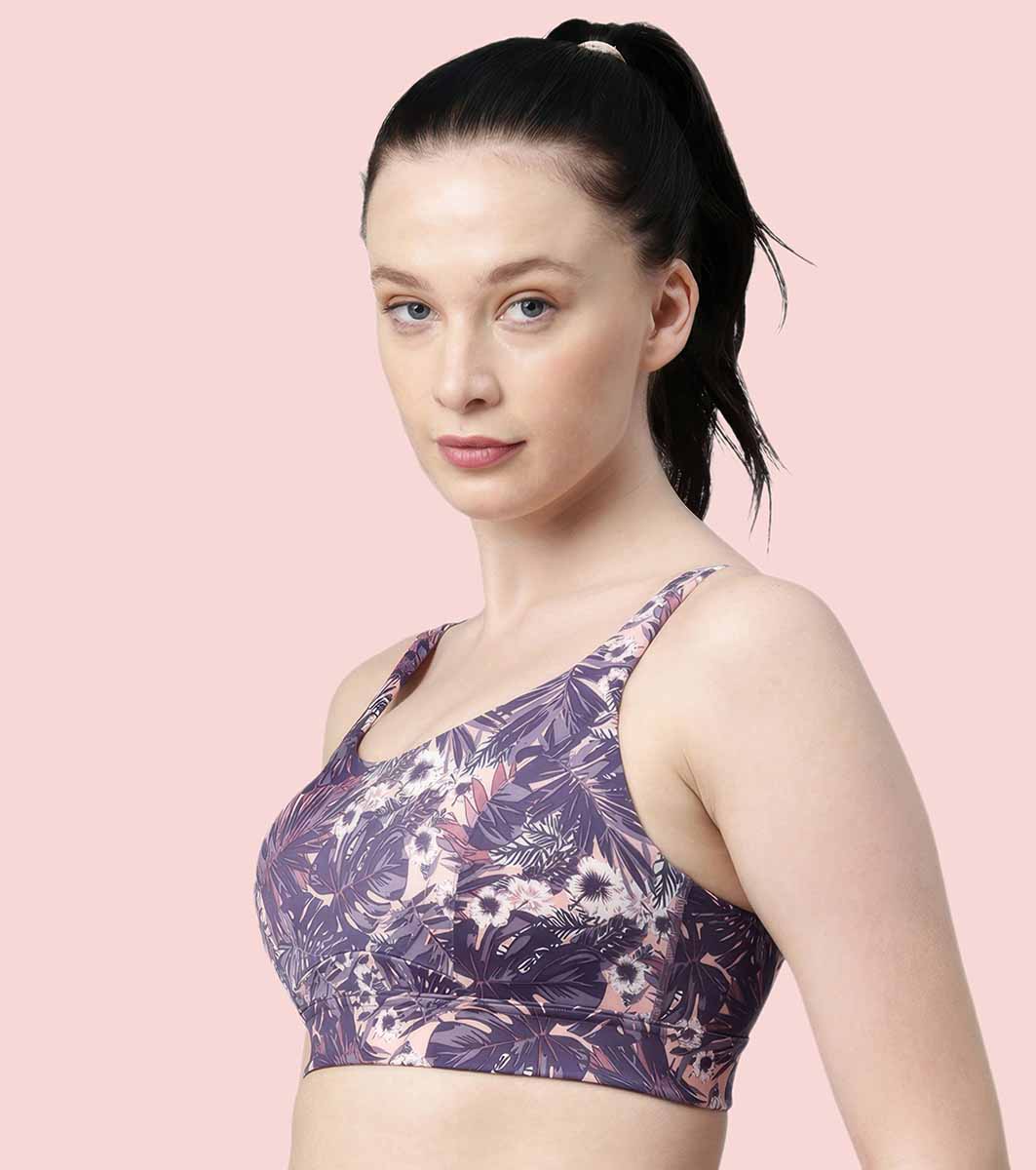 Enamor Innovations Fab-fresh Breathable cup, Women's High Impact Sports Bra - Convertible, Padded, Wirefree, Full Coverage - SB18 (Lilac Run)