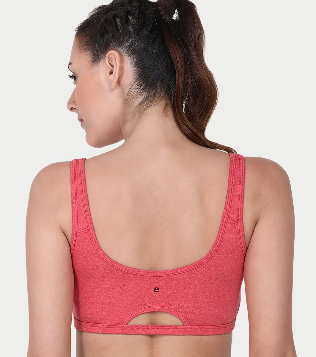 Enamor Low Impact Women's Cotton Everyday Sports Bra - All Day Comfort, Non Padded, Wirefree, High Coverage - SB06 (Tomato Melange)