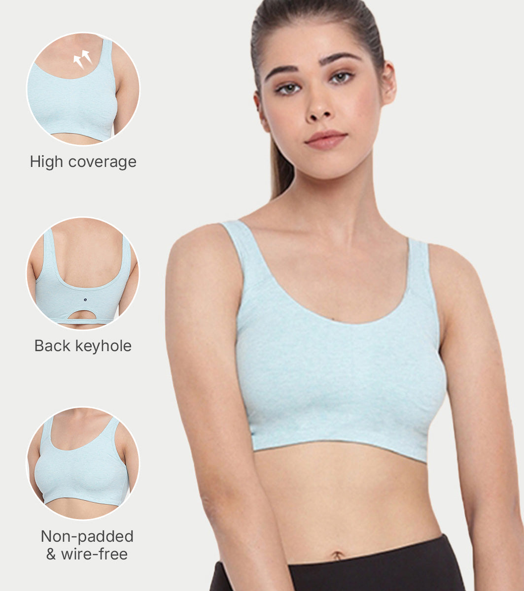 Enamor Low Impact Women's Cotton Everyday Sports Bra - All Day Comfort, Non Padded, Wirefree, High Coverage - SB06 (Capri Melange)