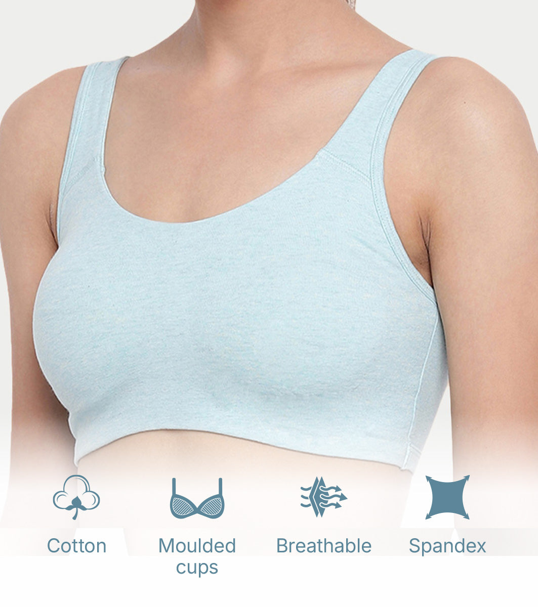 Enamor Low Impact Women's Cotton Everyday Sports Bra - All Day Comfort, Non Padded, Wirefree, High Coverage - SB06 (Capri Melange)