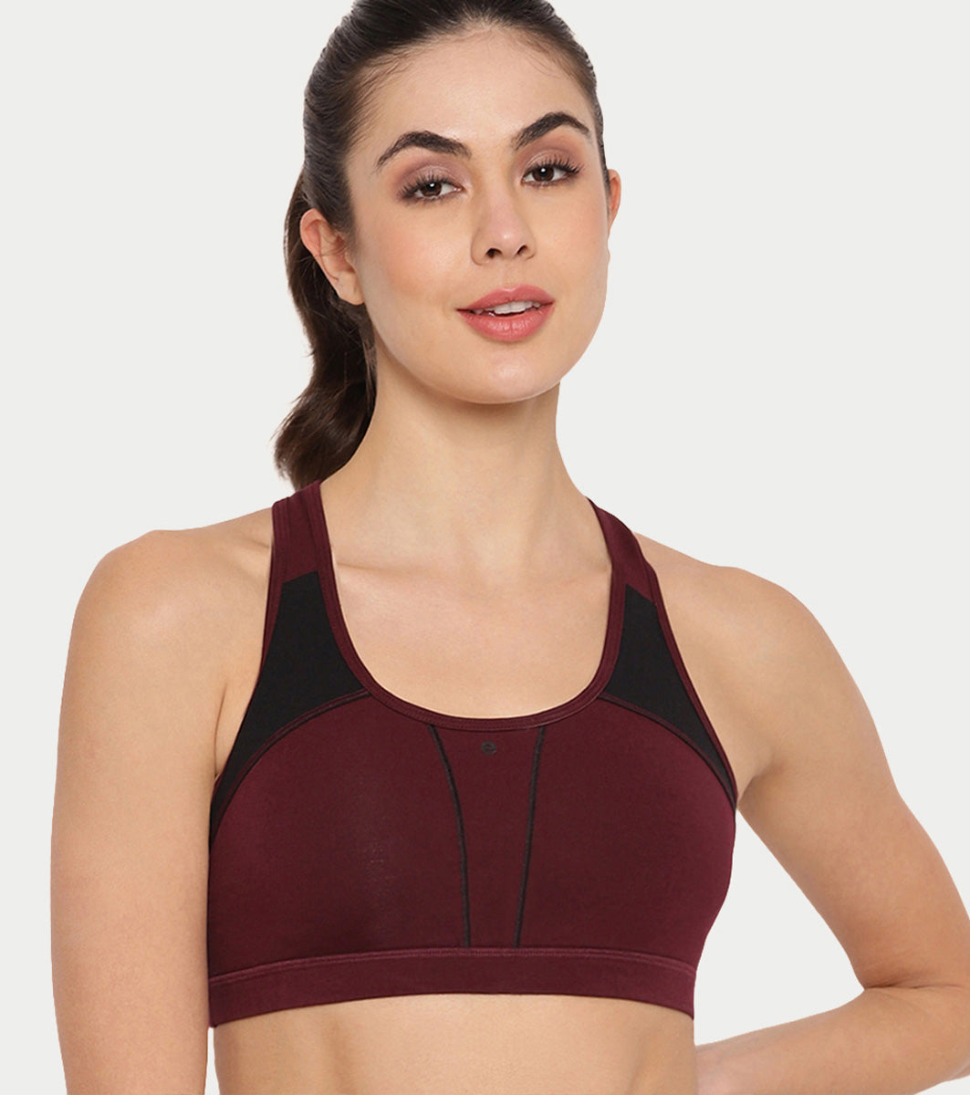 Enamor Innovations Fab-fresh Breathable cup, Women's High Impact Sports Bra - Convertible, Padded, Wirefree, Full Coverage - SB18 (Black)