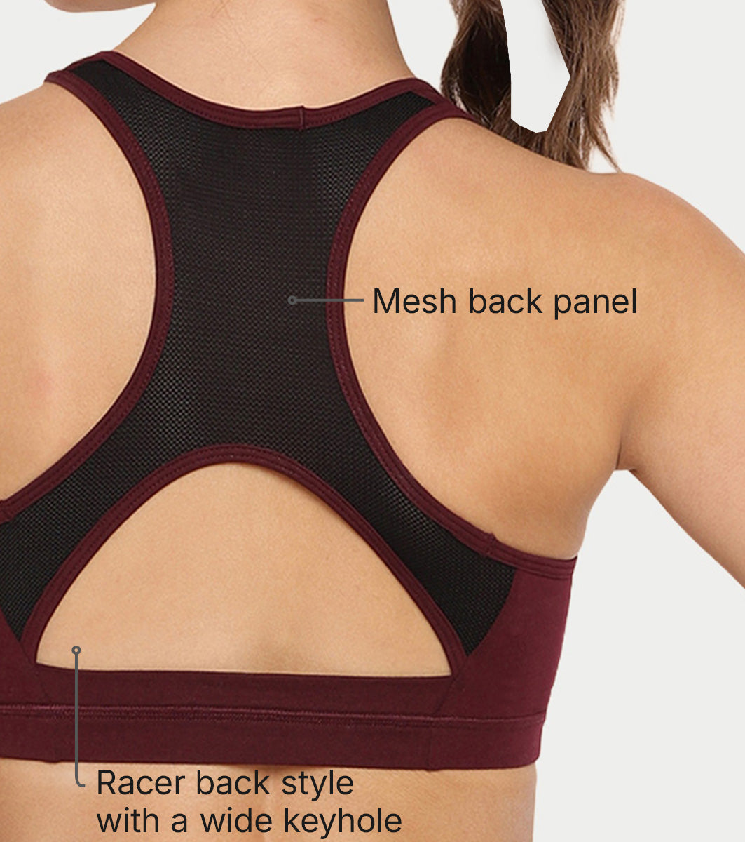 Enamor Innovations Fab-fresh Breathable cup, Women's High Impact Sports Bra - Convertible, Padded, Wirefree, Full Coverage - SB18 (Black)