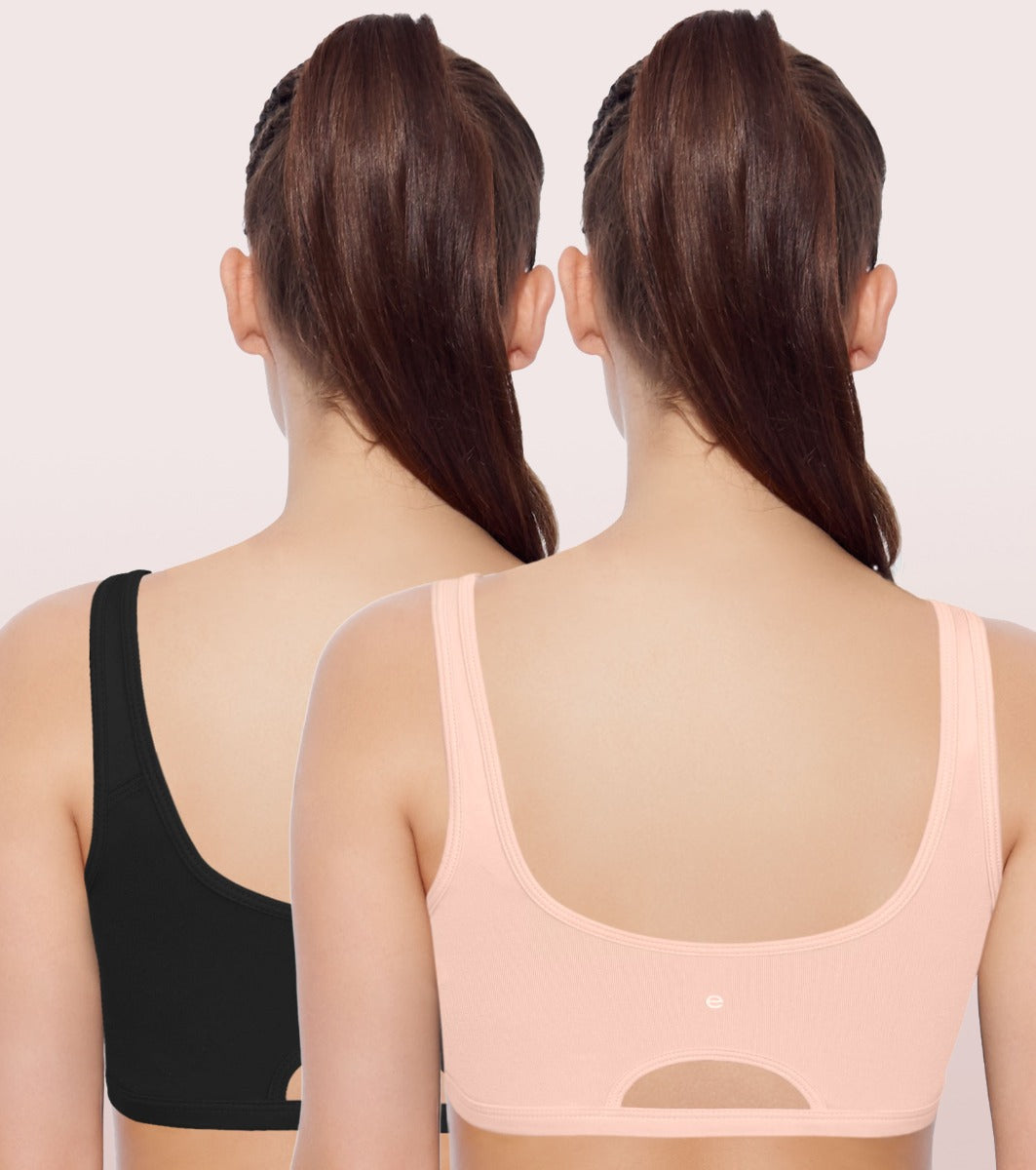 Enamor Low Impact Women's Cotton Everyday Sports Bra - All Day Comfort, Non Padded, Wirefree, High Coverage - SB06 (Pearl-Black)