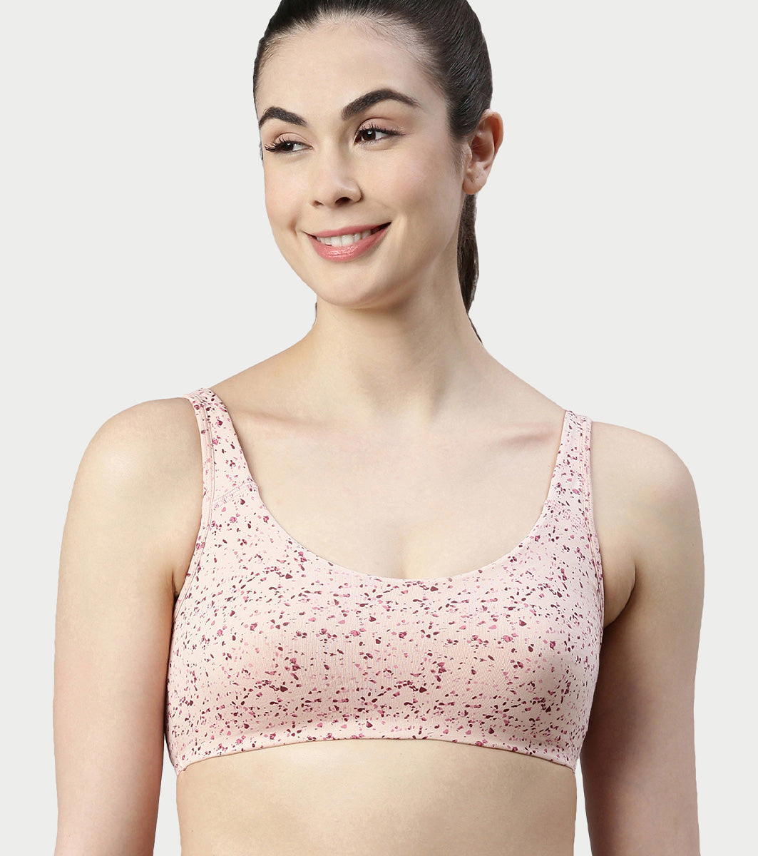 Enamor Low Impact Women's Cotton Everyday Sports Bra - All Day Comfort, Non Padded, Wirefree, High Coverage - SB06 (Marble Flake Print)