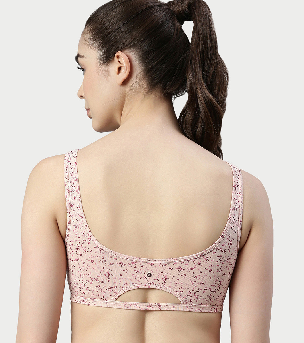 Enamor Low Impact Women's Cotton Everyday Sports Bra - All Day Comfort, Non Padded, Wirefree, High Coverage - SB06 (Marble Flake Print)