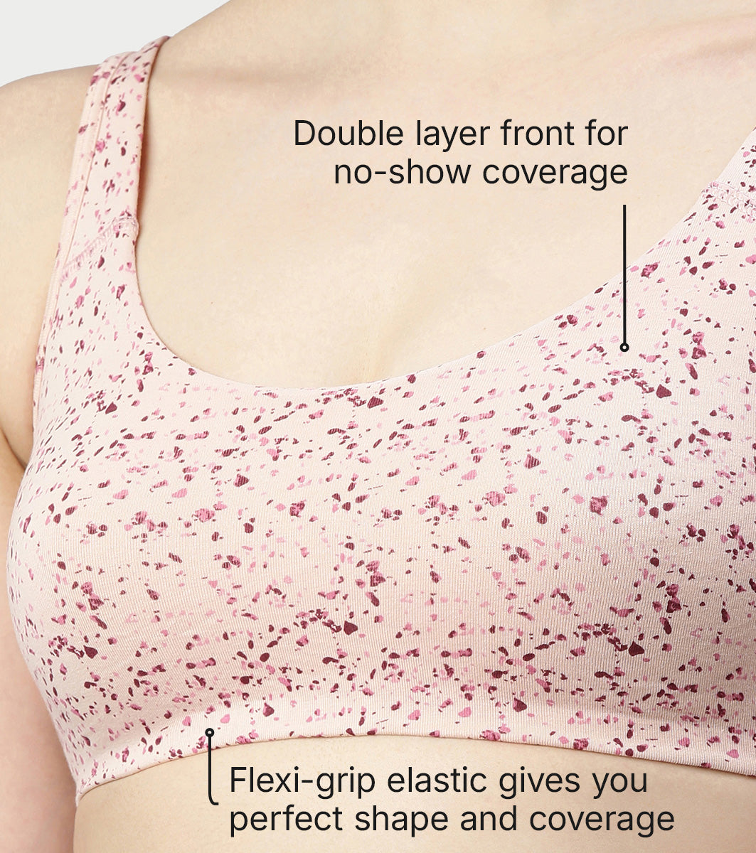 Enamor Low Impact Women's Cotton Everyday Sports Bra - All Day Comfort, Non Padded, Wirefree, High Coverage - SB06 (Marble Flake Print)