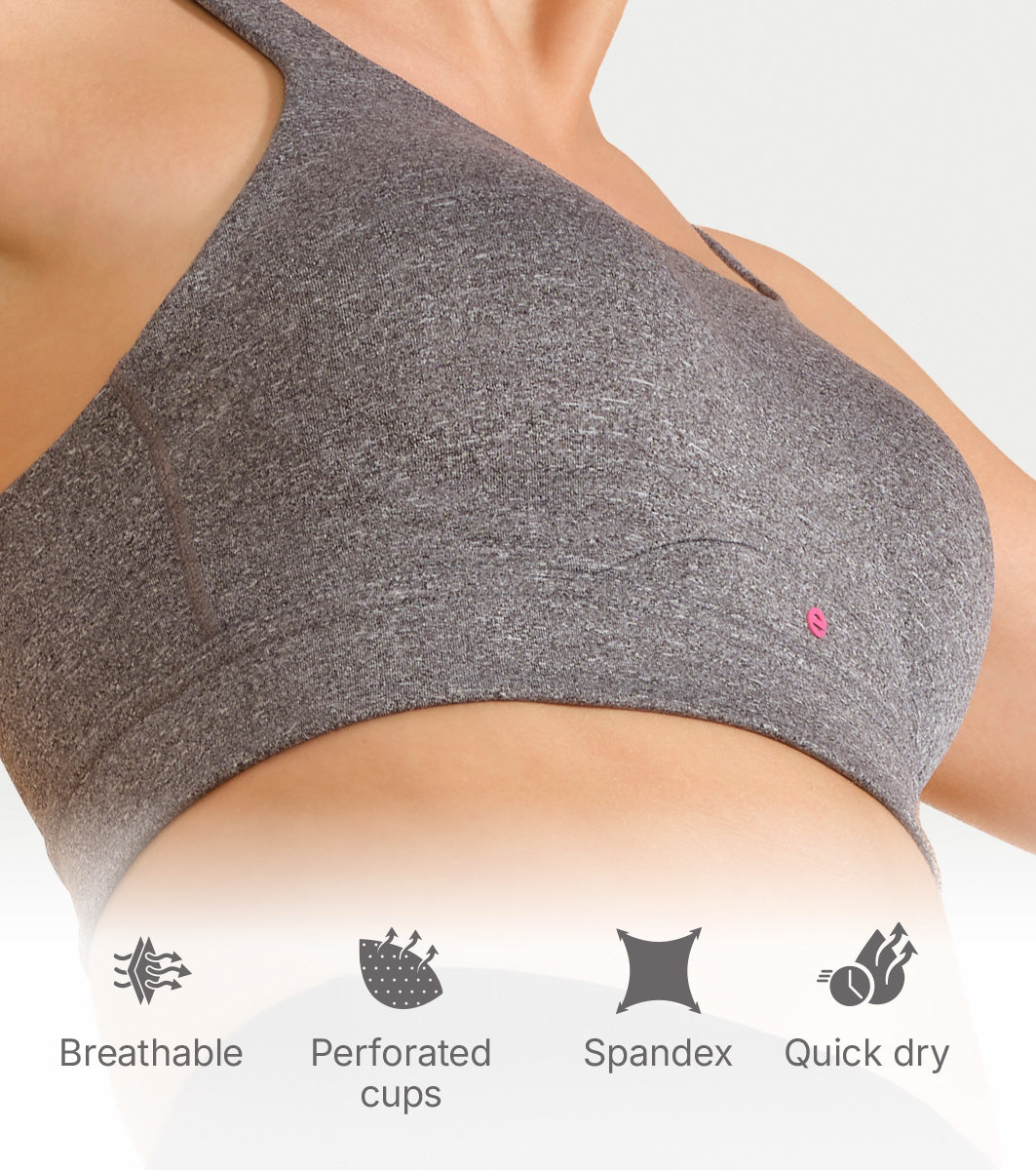Enamor Innovations Fab-fresh Breathable cup, Women's High Impact Sports Bra - Convertible, Padded, Wirefree, Full Coverage - SB18 (Grey Melange)