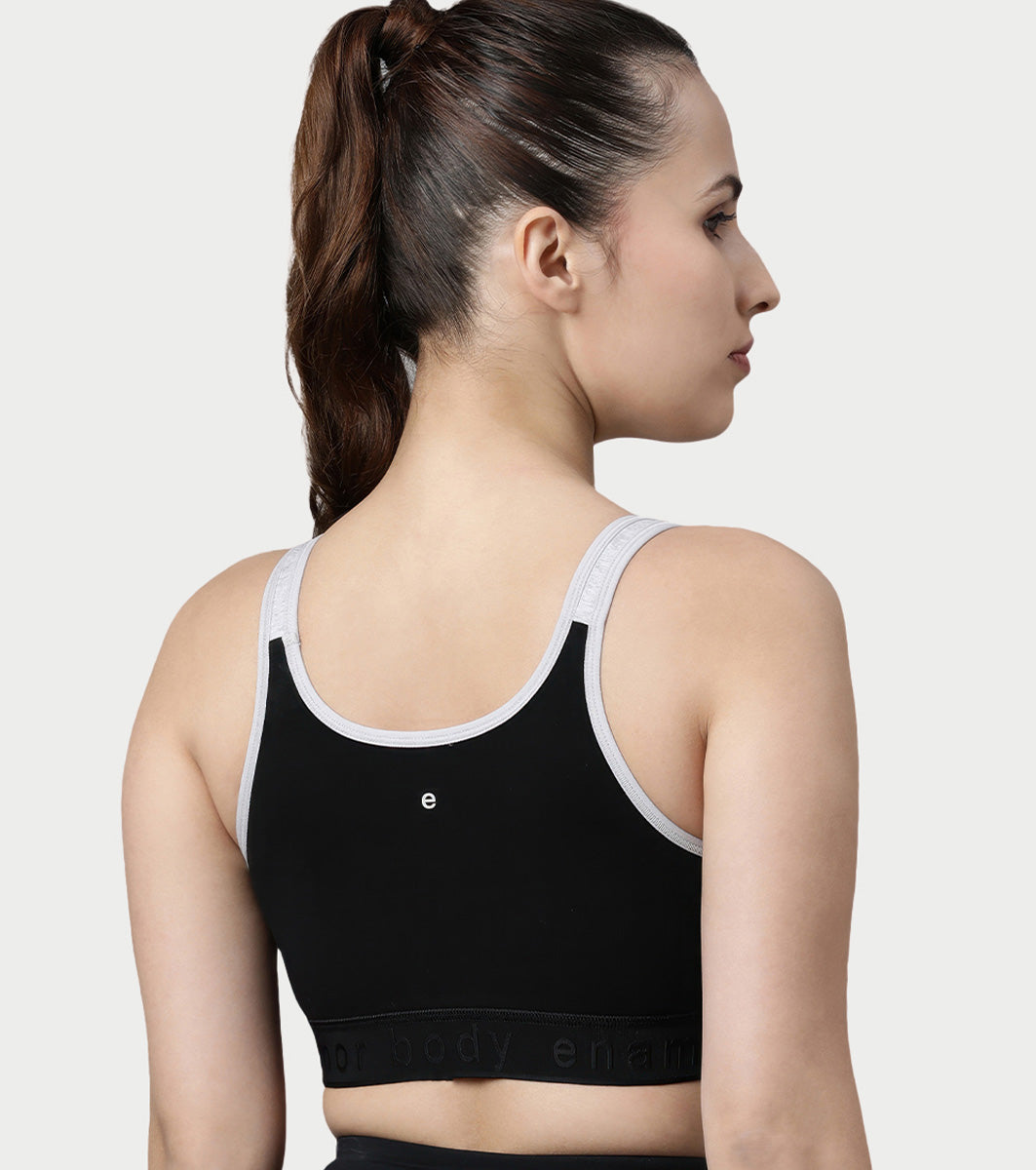 Enamor Innovations Antimicrobial, Side Shaper, Women's Cotton Medium Impact Sports Bra - Fixed cup, Non-Padded, Wirefree, High Coverage - SB28 (Grey Melange)