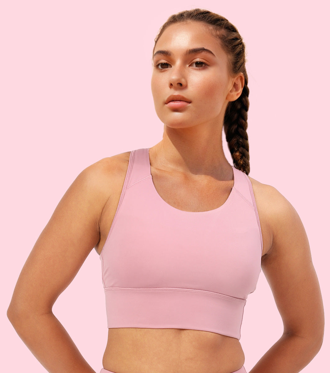 Enamor Wide Straps Seamed T-back Basic Workout Sports Bra - Quick Dry, Antimicrobial, Removable Padding, Non-Wired, Full Coverage - A202 (Lilas)