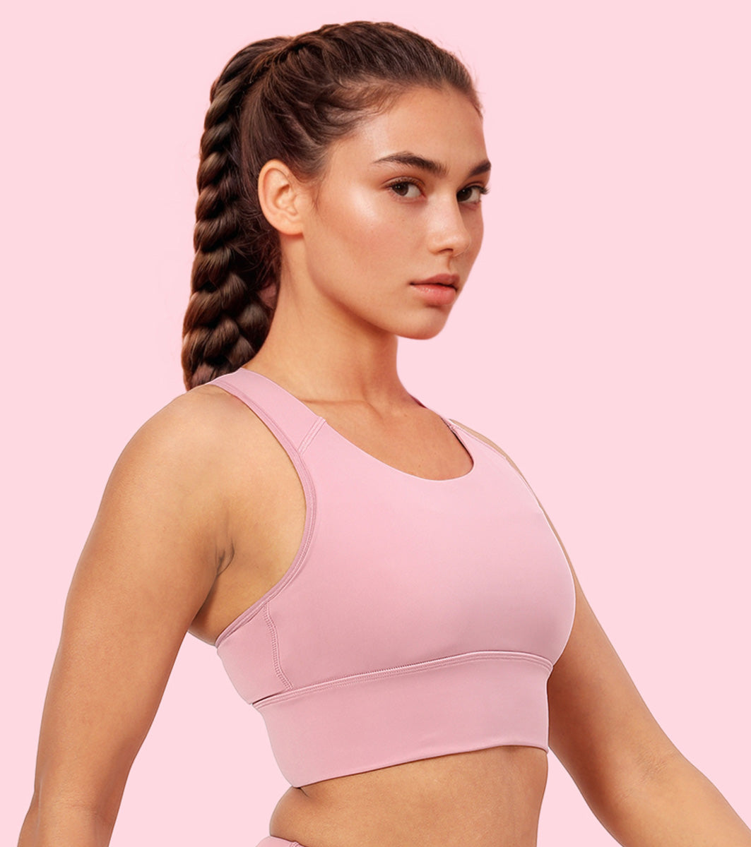 Enamor Wide Straps Seamed T-back Basic Workout Sports Bra - Quick Dry, Antimicrobial, Removable Padding, Non-Wired, Full Coverage - A202 (Lilas)
