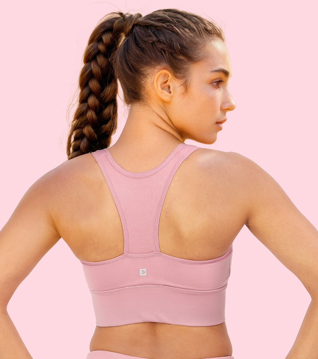 Enamor Wide Straps Seamed T-back Basic Workout Sports Bra - Quick Dry, Antimicrobial, Removable Padding, Non-Wired, Full Coverage - A202 (Lilas)