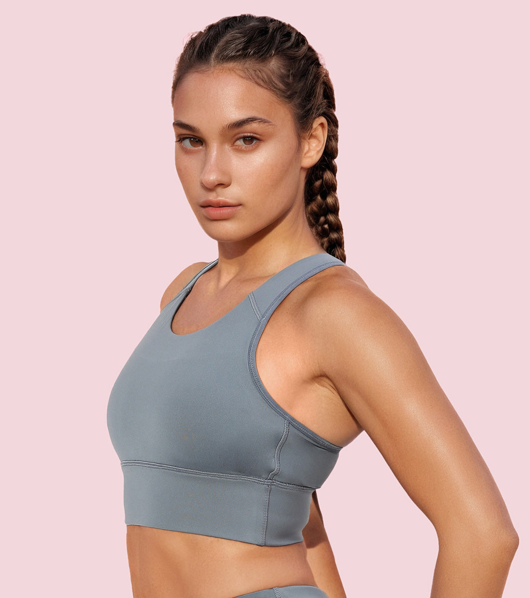Enamor Wide Straps Seamed T-back Basic Workout Sports Bra - Quick Dry, Antimicrobial, Removable Padding, Non-Wired, Full Coverage - A202 (Cloud Grey)