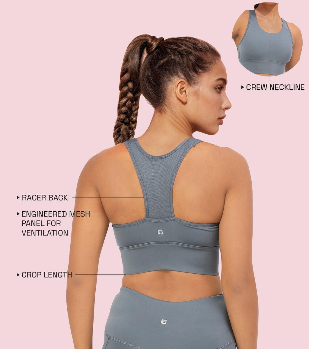 Enamor Wide Straps Seamed T-back Basic Workout Sports Bra - Quick Dry, Antimicrobial, Removable Padding, Non-Wired, Full Coverage - A202 (Cloud Grey)