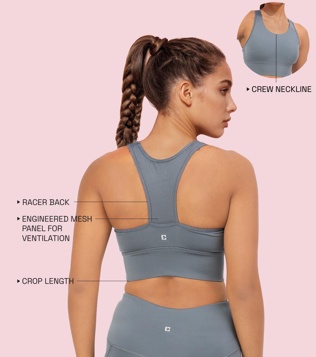 Enamor Wide Straps Seamed T-back Basic Workout Sports Bra - Quick Dry, Antimicrobial, Removable Padding, Non-Wired, Full Coverage - A202 (Cloud Grey)