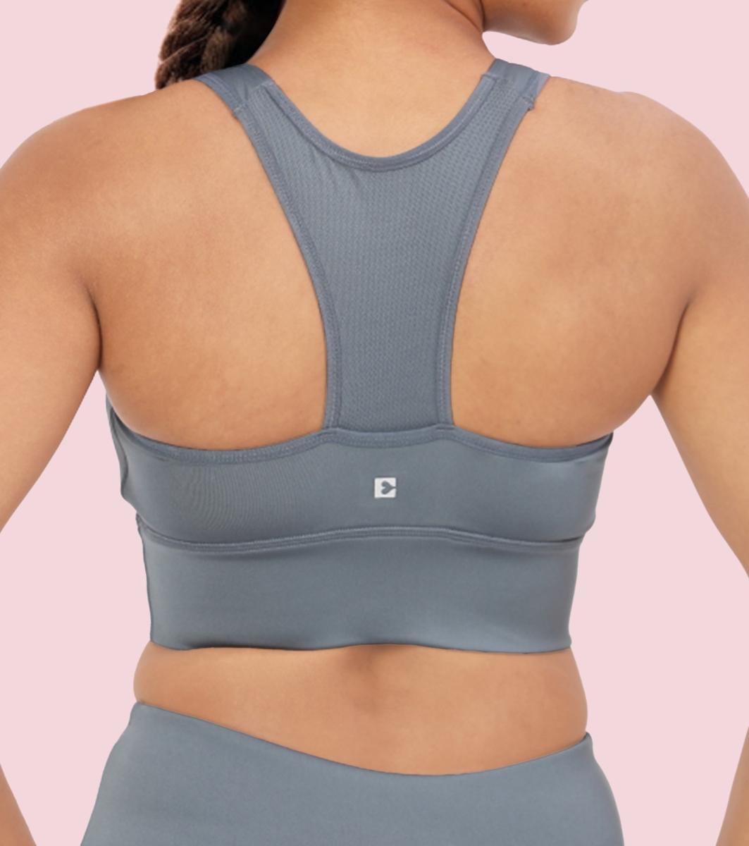 Enamor Wide Straps Seamed T-back Basic Workout Sports Bra - Quick Dry, Antimicrobial, Removable Padding, Non-Wired, Full Coverage - A202 (Cloud Grey)