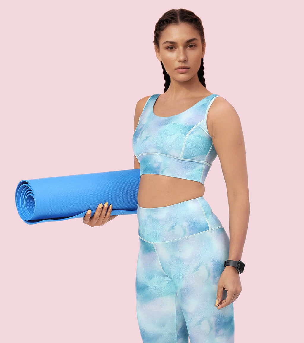 Enamor Cutaway Back Detail Quick Dry Printed Sports Bra - Removable Padding, Non-Wired, Medium Coverage - A204 (Galaxy Splatter Prt)