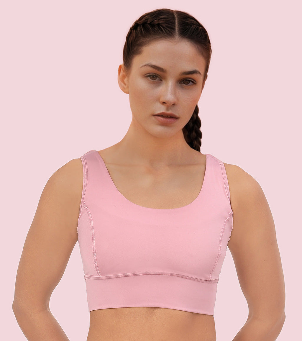 Enamor Sleeveless Crew Neck Crop length Pull On Sports Bra For Women - Hugged Fit, Cut Away Back Detail - A206 (Lilas)