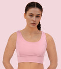 Enamor Sleeveless Crew Neck Crop length Pull On Sports Bra For Women - Hugged Fit, Cut Away Back Detail - A206 (Lilas)
