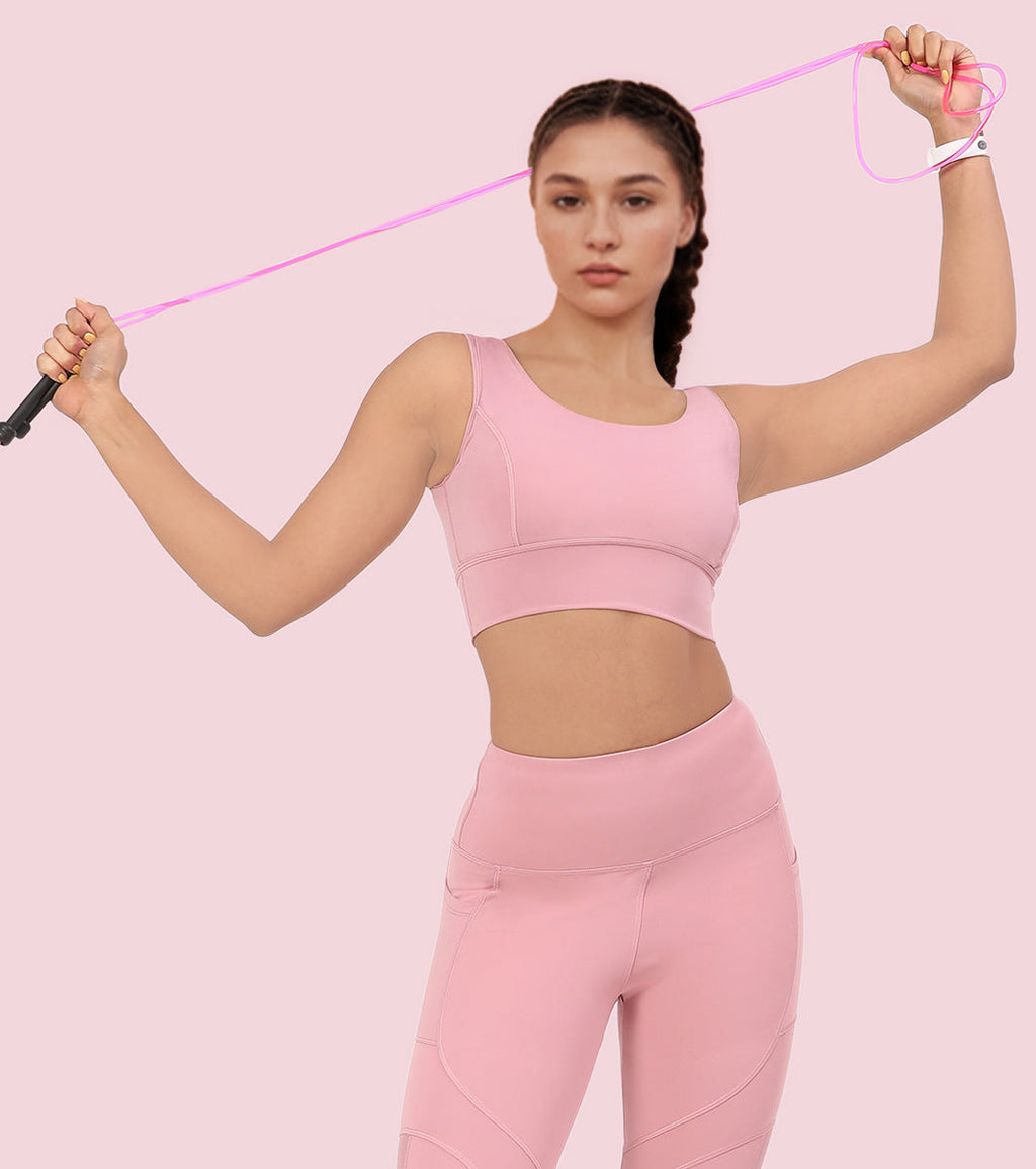 Enamor Sleeveless Crew Neck Crop length Pull On Sports Bra For Women - Hugged Fit, Cut Away Back Detail - A206 (Lilas)