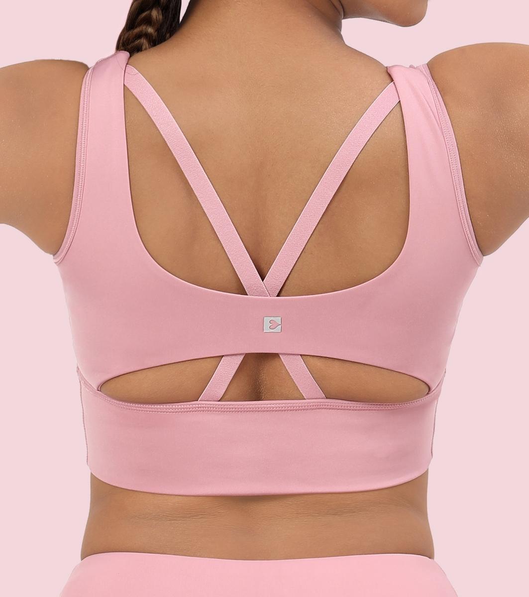 Enamor Sleeveless Crew Neck Crop length Pull On Sports Bra For Women - Hugged Fit, Cut Away Back Detail - A206 (Lilas)