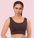Enamor Sleeveless Crew Neck Crop length Pull On Sports Bra For Women - Hugged Fit, Cut Away Back Detail - A206 (Choco Fudge)