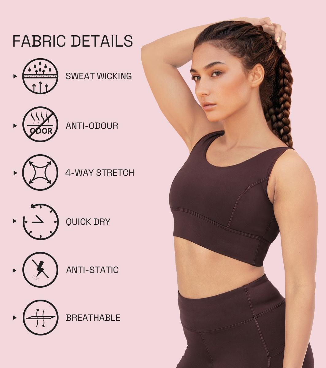 Enamor Sleeveless Crew Neck Crop length Pull On Sports Bra For Women - Hugged Fit, Cut Away Back Detail - A206 (Choco Fudge)