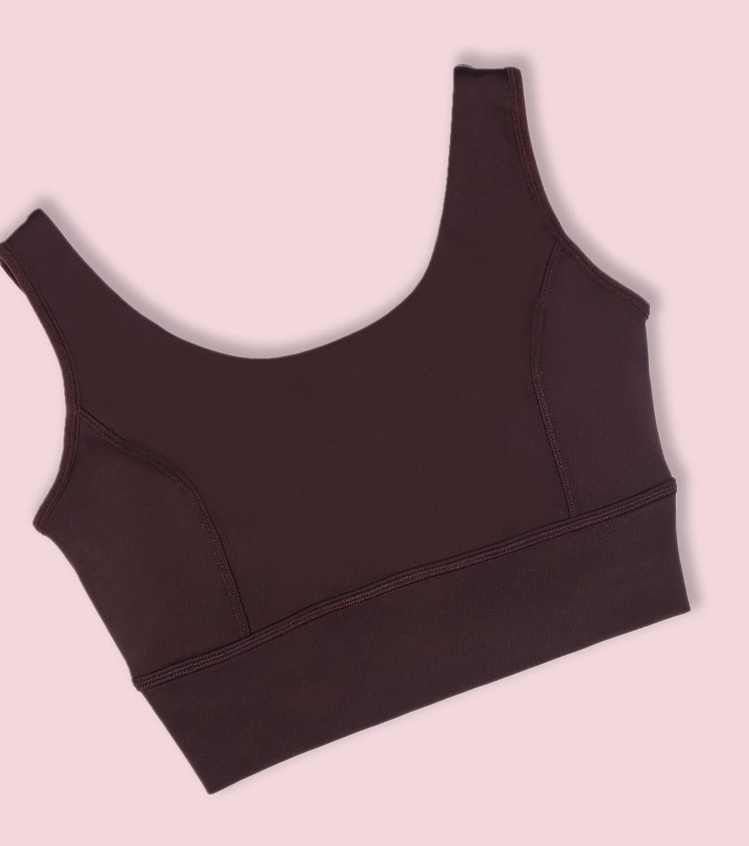 Enamor Sleeveless Crew Neck Crop length Pull On Sports Bra For Women - Hugged Fit, Cut Away Back Detail - A206 (Choco Fudge)