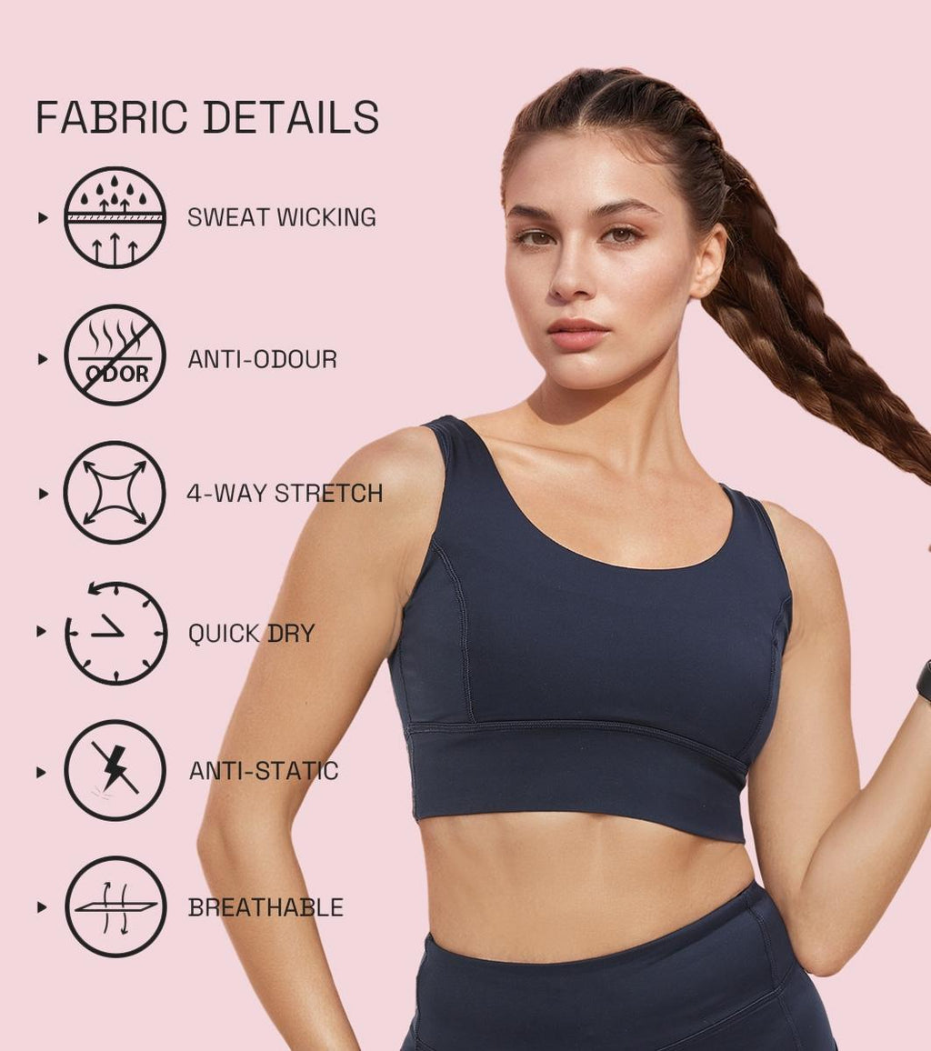 Enamor Sleeveless Crew Neck Crop length Pull On Sports Bra For Women - Hugged Fit, Cut Away Back Detail - A206 (Navy)