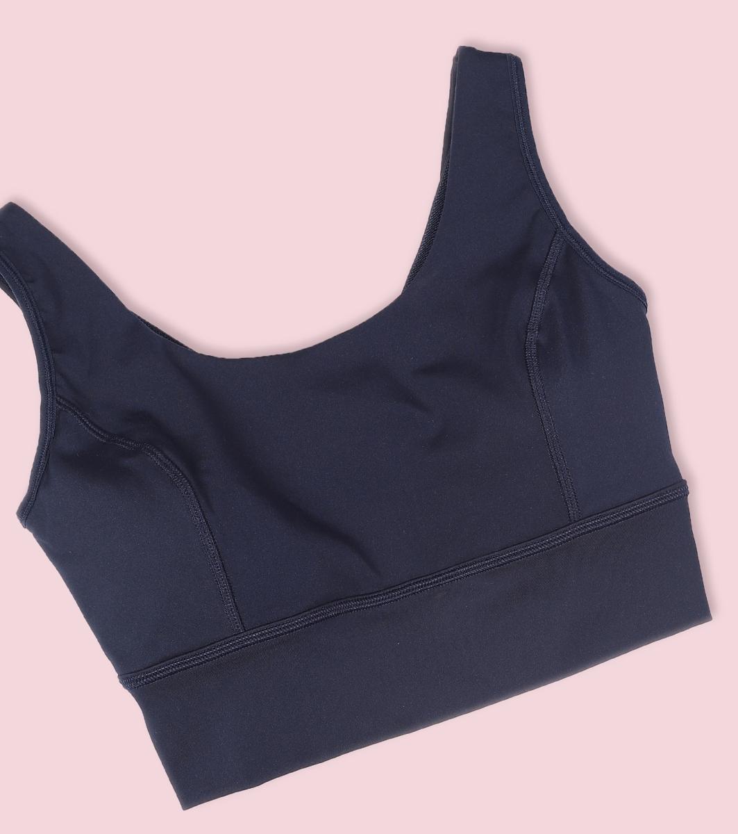 Enamor Sleeveless Crew Neck Crop length Pull On Sports Bra For Women - Hugged Fit, Cut Away Back Detail - A206 (Navy)
