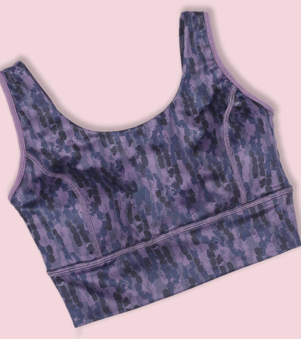 Enamor Cutaway Back Detail Quick Dry Printed Sports Bra - Removable Padding, Non-Wired, Medium Coverage - A204 (Step Brush Print)