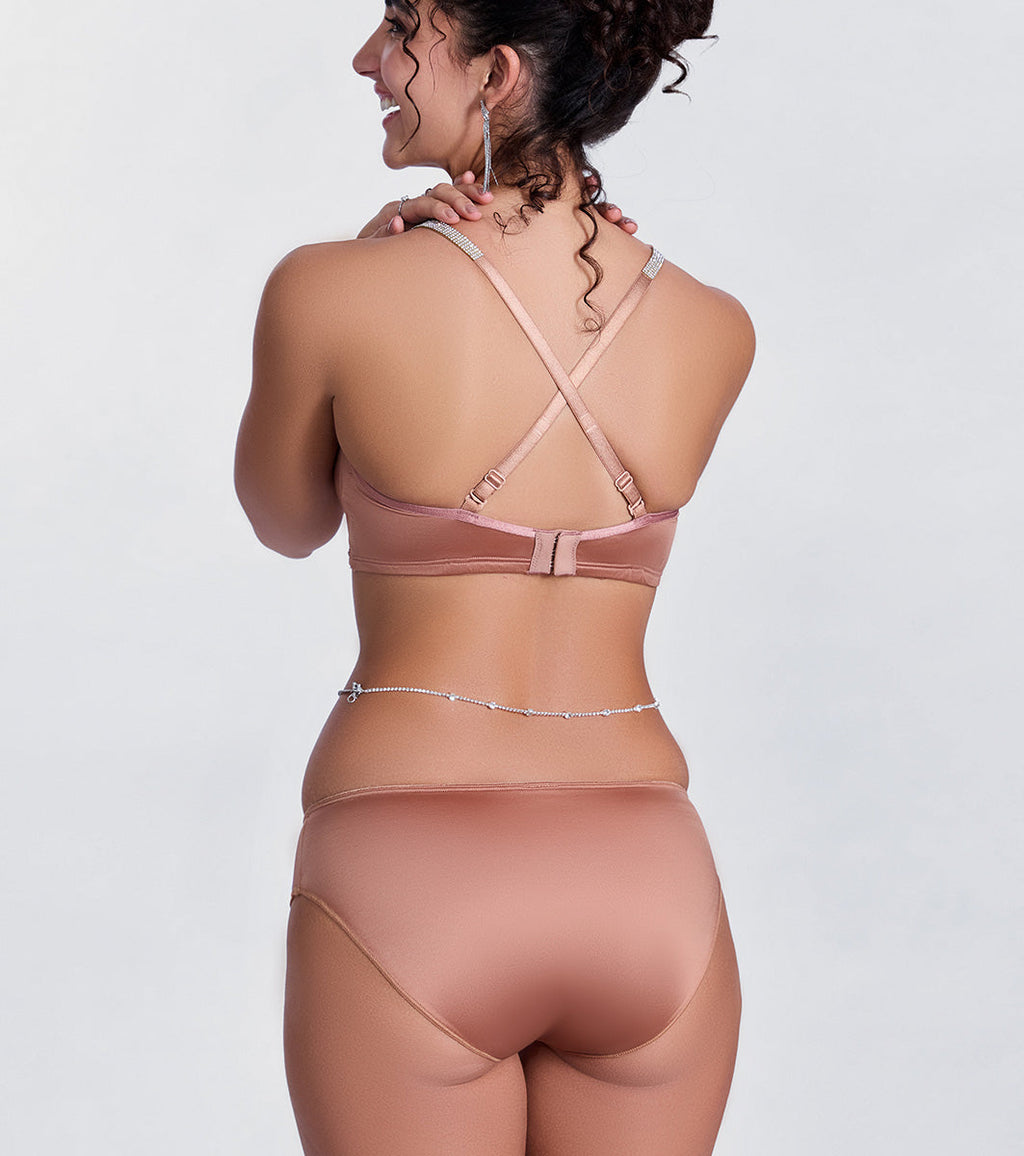 Enamor P184 Smooth Stretch Satin Bikini Panty for Women - Low Waist, Outer Elastic, Medium Coverage (Mocha Brown)