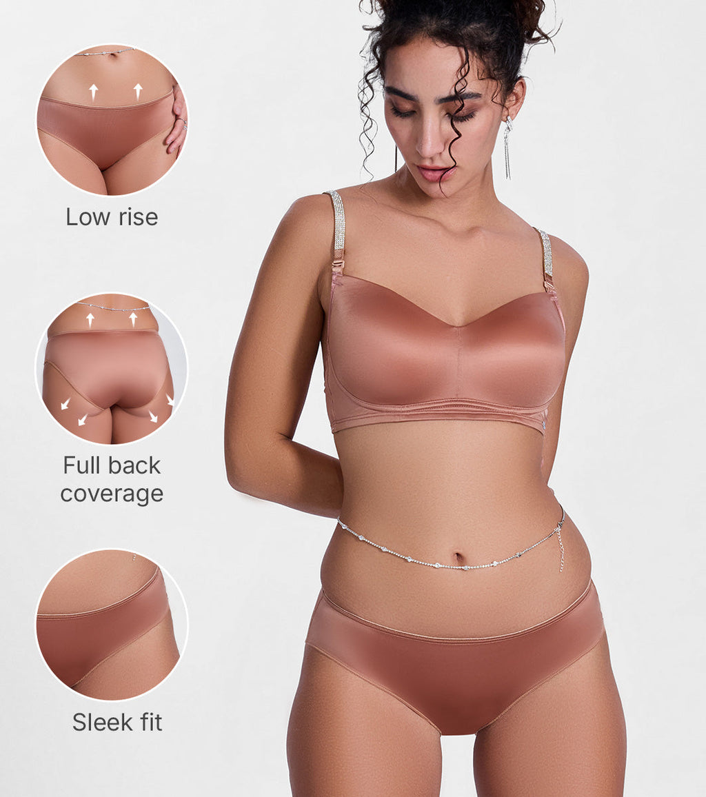 Enamor P184 Smooth Stretch Satin Bikini Panty for Women - Low Waist, Outer Elastic, Medium Coverage (Mocha Brown)