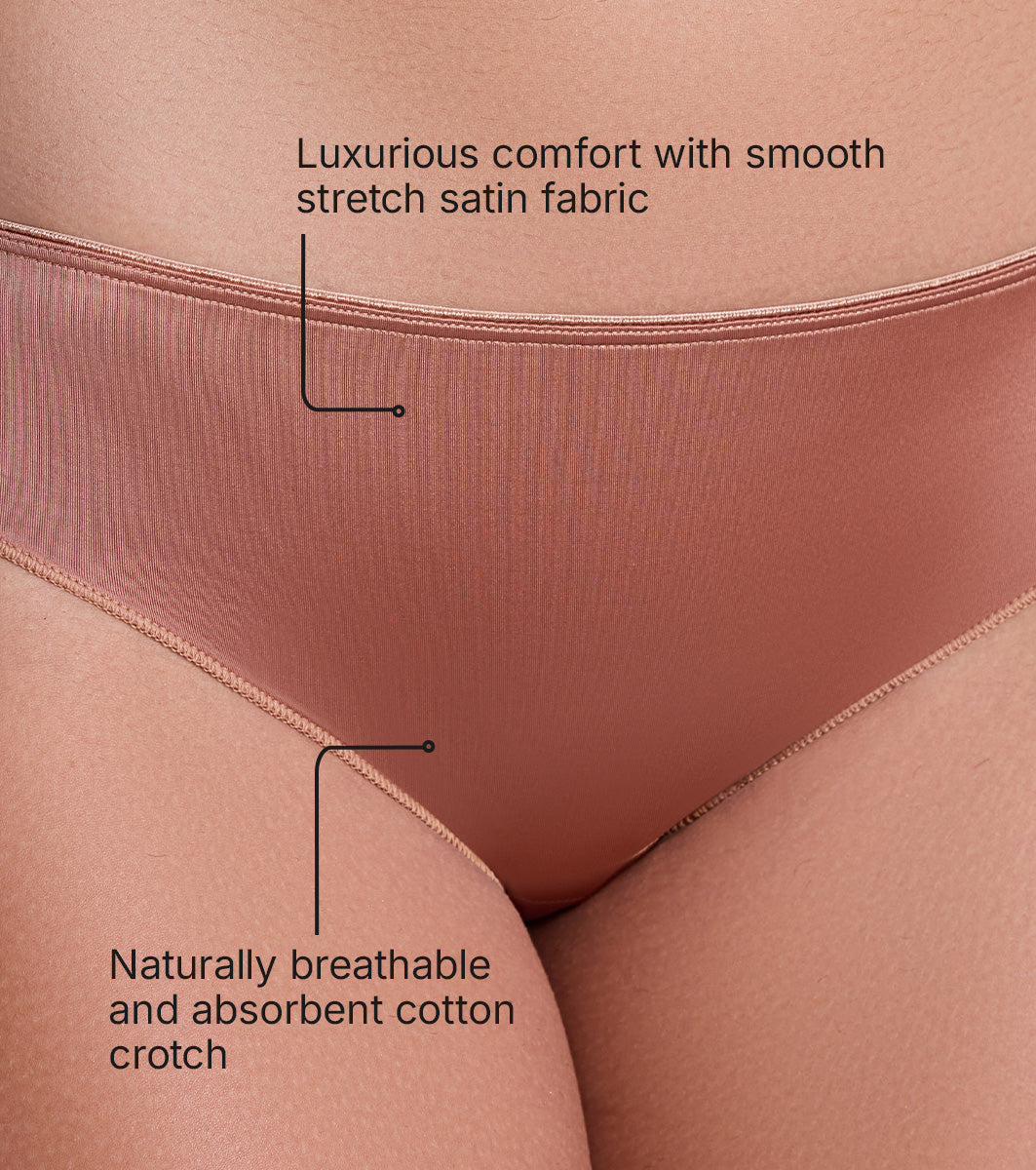 Enamor P184 Smooth Stretch Satin Bikini Panty for Women - Low Waist, Outer Elastic, Medium Coverage (Mocha Brown)