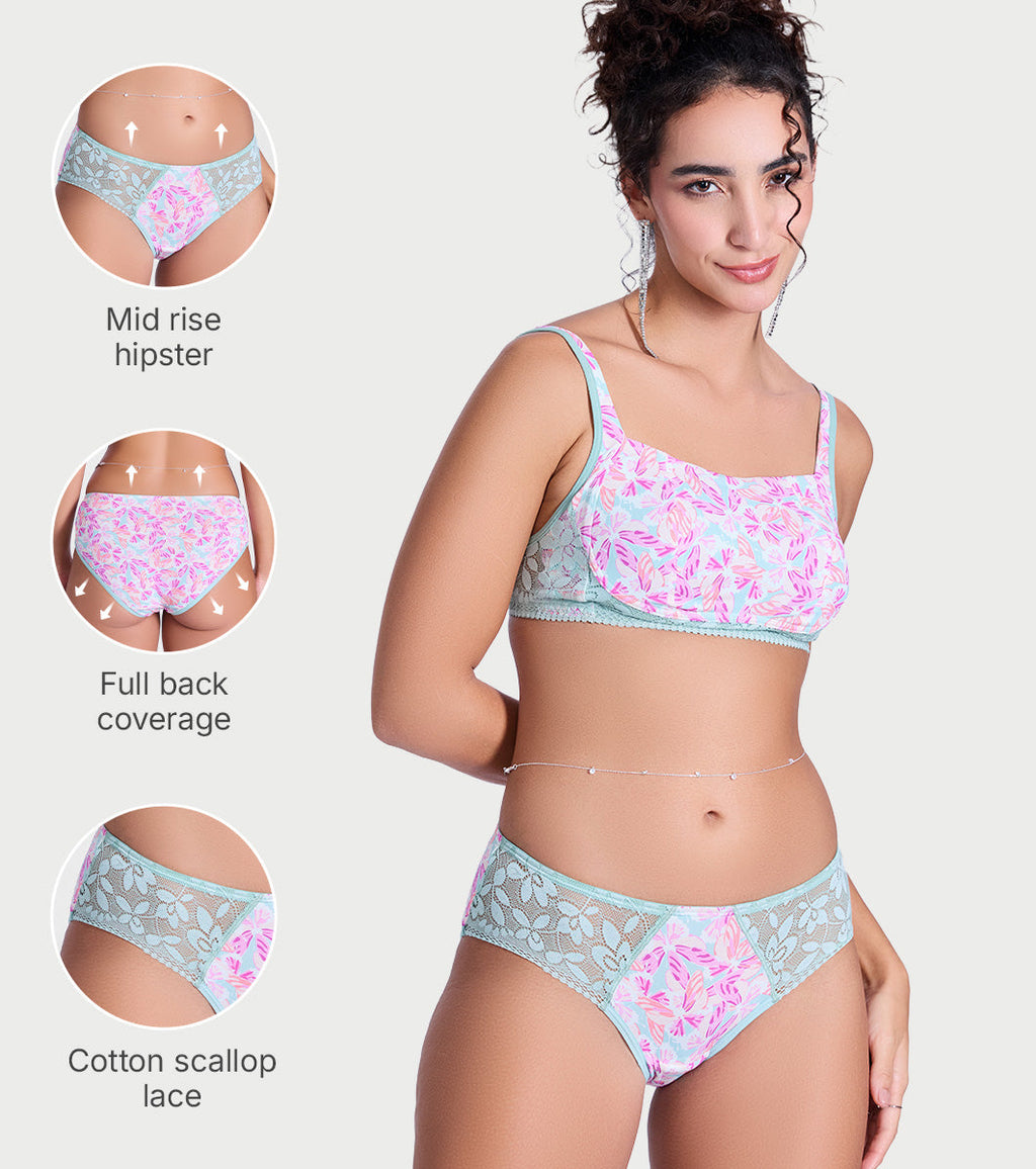 Enamor P151 The Lace Hug Mid-Waist Hipster Panty - Jade Wings Print