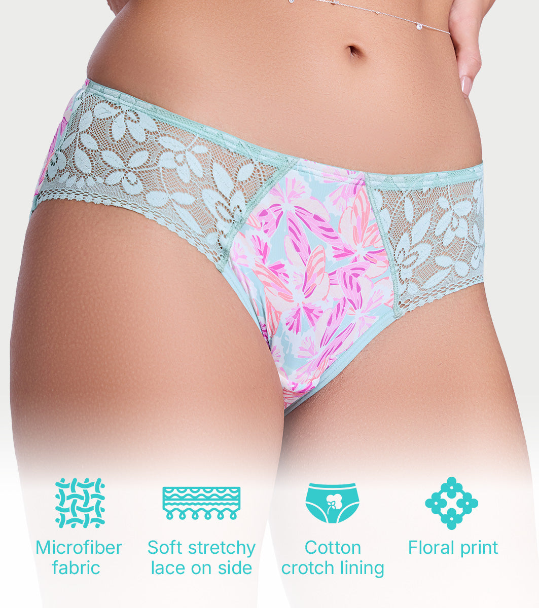 Enamor P151 The Lace Hug Mid-Waist Hipster Panty - Jade Wings Print