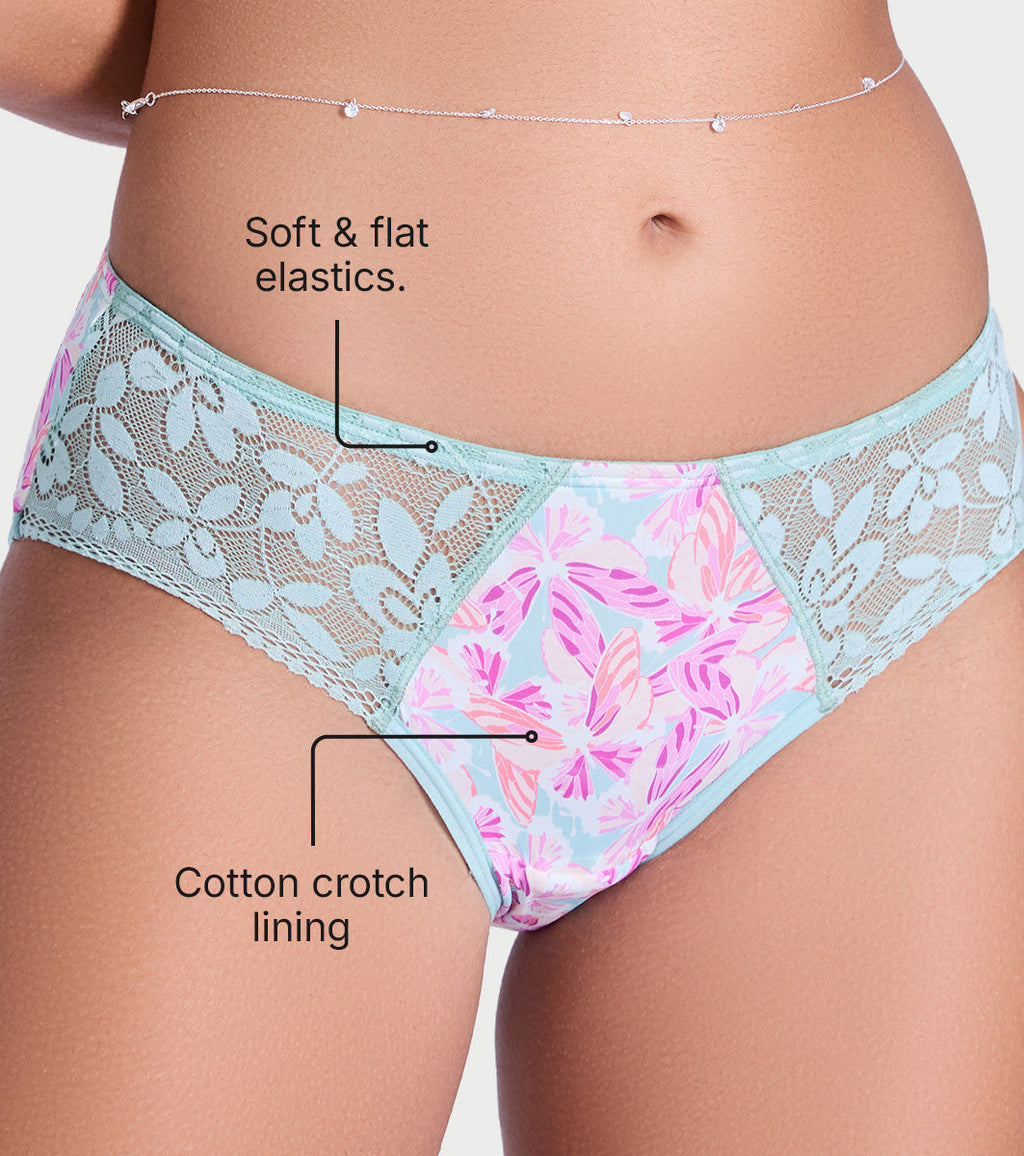 Enamor P151 The Lace Hug Mid-Waist Hipster Panty - Jade Wings Print