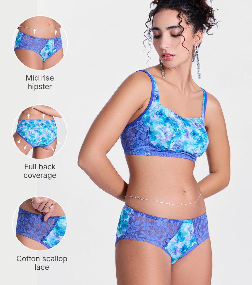 Enamor P151 The Lace Hug Mid-Waist Hipster Panty - Petal Dance Print