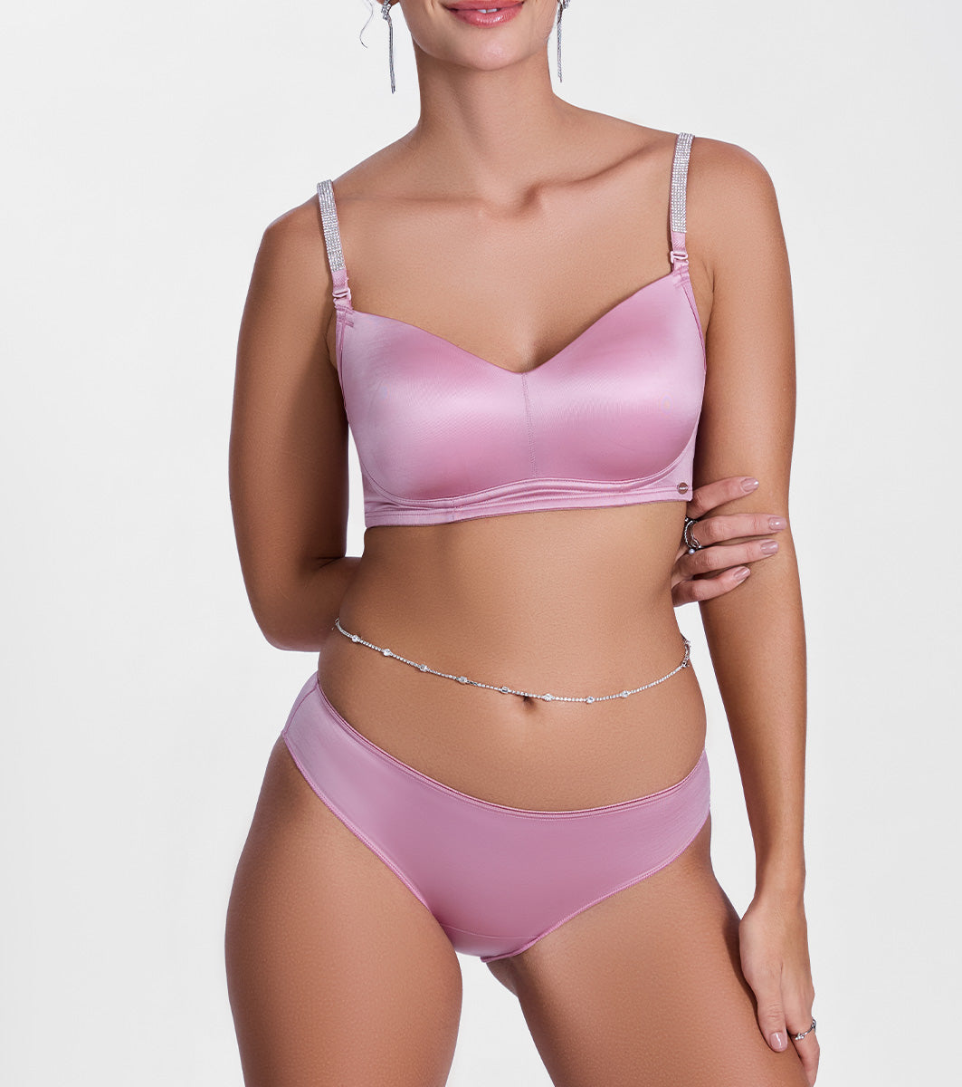 Enamor P184 Smooth Stretch Satin Bikini Panty for Women - Low Waist, Outer Elastic, Medium Coverage (Cosmetic Pink)