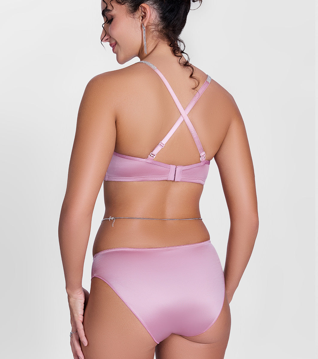 Enamor P184 Smooth Stretch Satin Bikini Panty for Women - Low Waist, Outer Elastic, Medium Coverage (Cosmetic Pink)