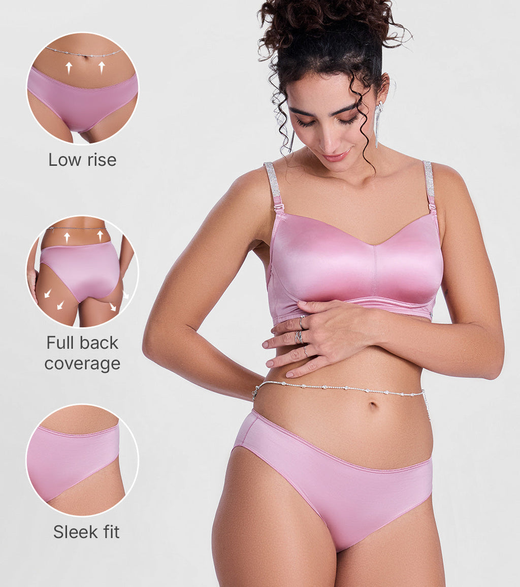 Enamor P184 Smooth Stretch Satin Bikini Panty for Women - Low Waist, Outer Elastic, Medium Coverage (Cosmetic Pink)