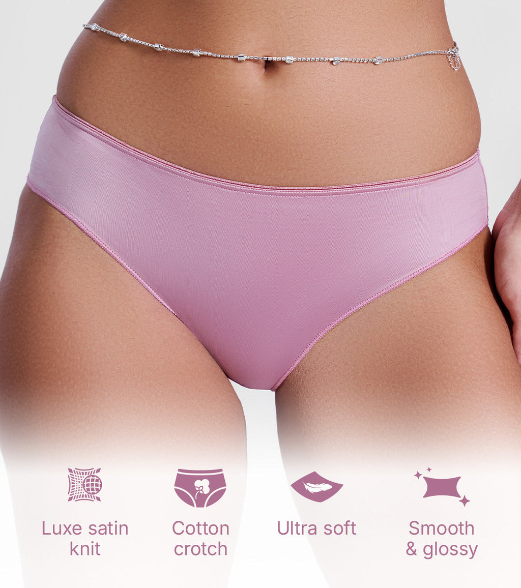 Enamor P184 Smooth Stretch Satin Bikini Panty for Women - Low Waist, Outer Elastic, Medium Coverage (Cosmetic Pink)
