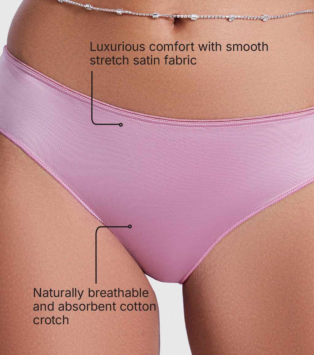 Enamor P184 Smooth Stretch Satin Bikini Panty for Women - Low Waist, Outer Elastic, Medium Coverage (Cosmetic Pink)