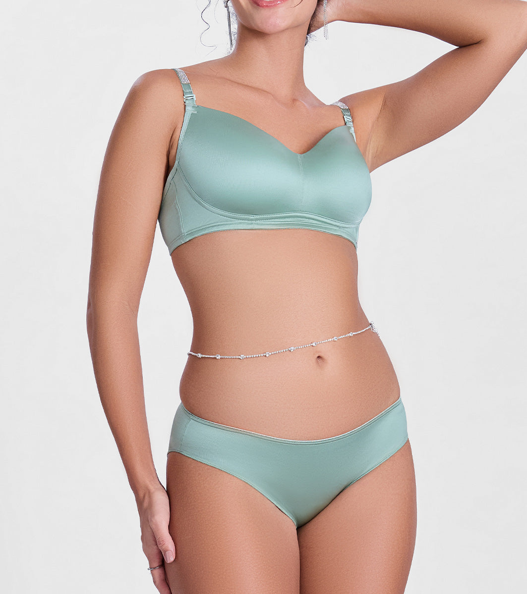 Enamor P184 Smooth Stretch Satin Bikini Panty for Women - Low Waist, Outer Elastic, Medium Coverage (Iceberg Green)