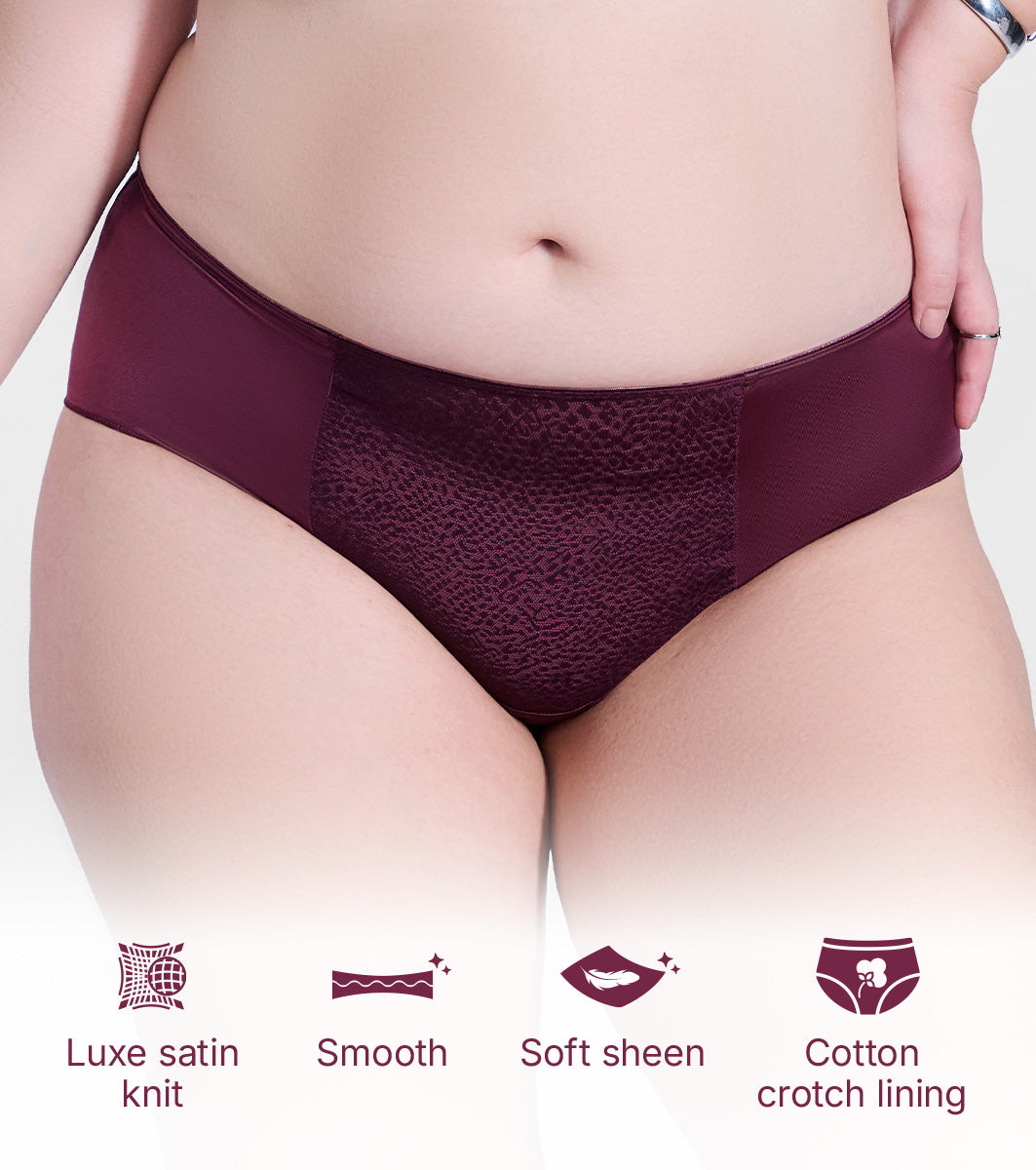 Enamor P148 Luxe Satin Hipster Panty for Women - Mid Waist, Outer Elastic, Medium Coverage (Fig)